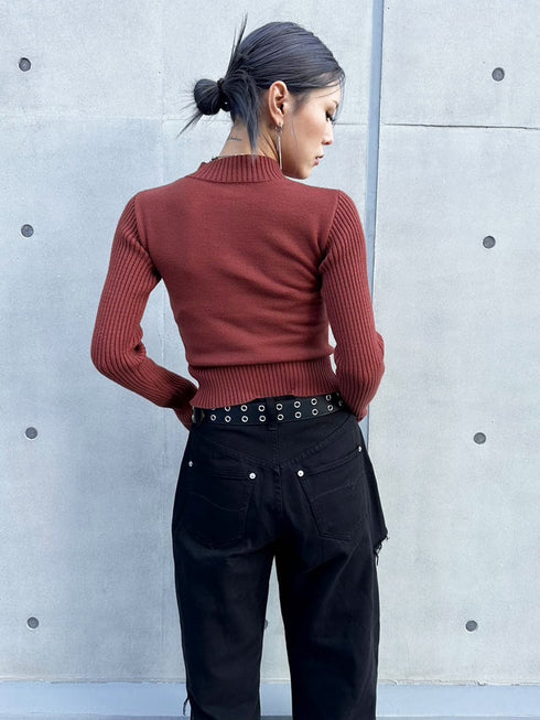2パターン編地デザインニットTOP